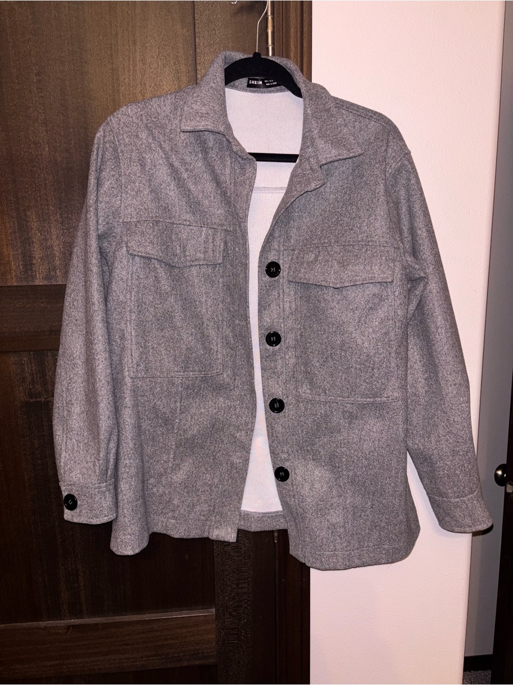 SHEIN Gray Button-Up Shirt Jacket